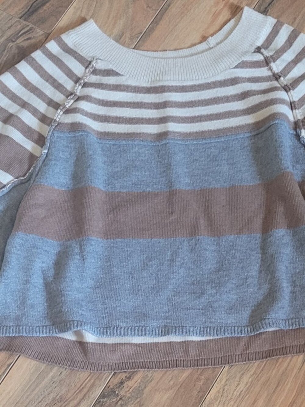 PROMESA Striped Neutral Sweater in Gray/Cream/Brown; NWOT, Sz M - FALL FAVE!!